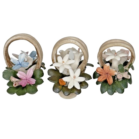 Vintage Capodimonte Italy Porcelain Flower Basket Figurines Miniature Set Of 3 - Picture 1 of 11